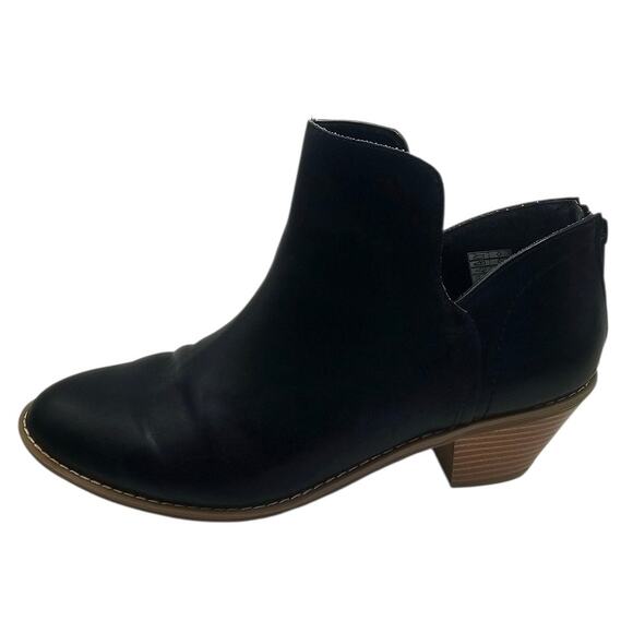 Rocket Dog Smooth Black Faux Leather Bomer Stacked Heel Boots - Picture 1 of 9